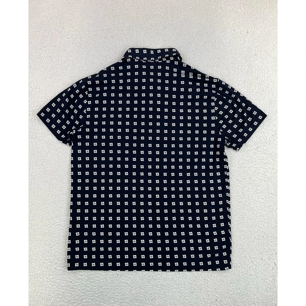 Polo Ralph Lauren Mens Large Blue Geometric Cotton Jersey Knit Polo Shirt